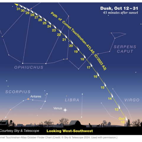 Where in the sky the comet will be seen in the evenings in Oct. 2024