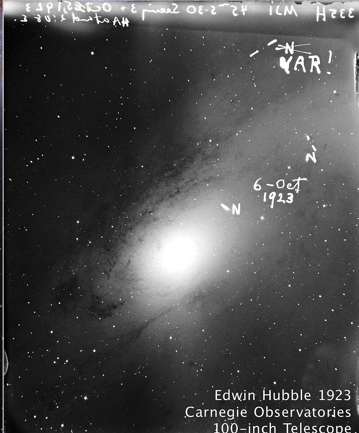 Hubble's 1923 image of M31 with Var! marked